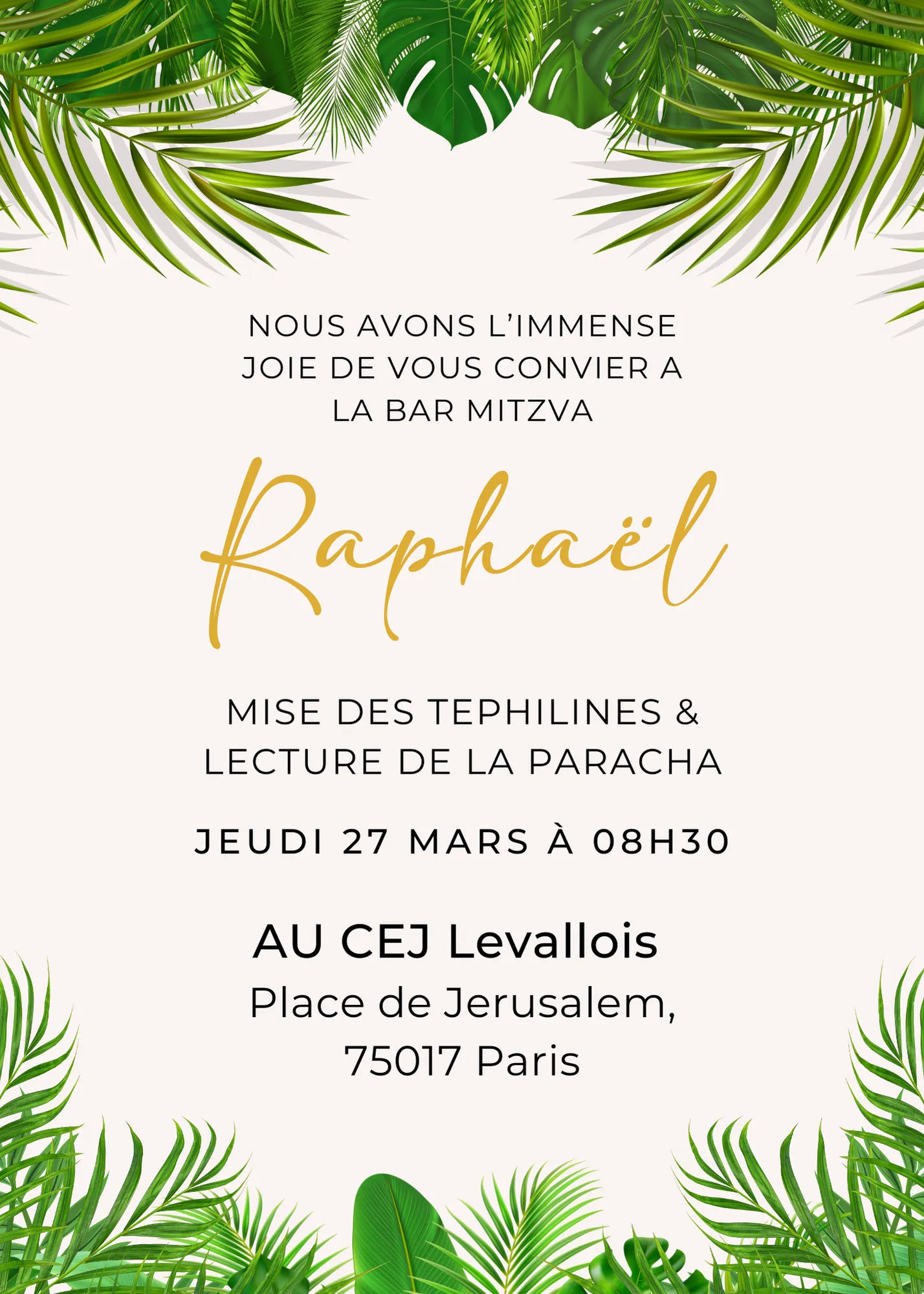 Invitation Mise de tefiline